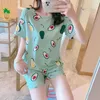 Kvinnors sömnkläder Summer Kvinnor Pyjamas Set Panda Cartoon Tryckt Kort ärm T -skjorta Shorts 2 stycken Kvinna mjuk casual hemkläder