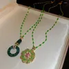 Pendant Necklaces Minar Handmade Green Color Resin CZ Cubic Zirconia Crystal Hollow Out Circle Flower For Women Birthday Gifts