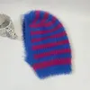 Bérets femmes cagoule tricot chapeau doux soins de la peau fil bandeau hiver ski extérieur couleur contraste rayures casquettes