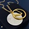 Fashion Luxuriou Women Gold Necklace Letter Logo Paired Smooth Large Disc Dual Color Double Layer Chain Lengthening Design Versatile Designer Lady Jewelry Pendant