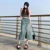 Rokken FIORDS Zomer Vintage Casual Split Vooraan Lange Denim Vrouwen Streetwear Hoge Taille Koreaanse Jeans Met Twee Zakken