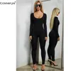 Kvinnor Jumpsuits Rompers Spring Sexy Black Long Sleeve Jumpsuit White Green Pants Solid Colors Casual Outfit Women Romper 231019