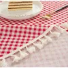 Table Cloth TABLECLOTH AROUND Cotton Linen Tassel Tablecloth Plaid Round Red Striped Lattice Map Wedding Cover 231019