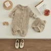 Rompers Visgogo Baby 2PCS Winter Jumpsuit Outfits Infant Boys Girls Clothes Leng Sleeve Solid Color編みロンパーベアハットセット231020