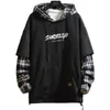 Men's Hoodies Sweatshirts Black Patchwork Autumn Spring Hiphop Punk Streetwear Casual Pullover 2023 Plaid 231020