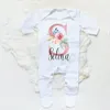 Rompers Personlig babygrow Sleepsuit Flower Inledande spädbarn Romper Baby Coming Home Outfit Bron Shower Gift Girls 231019