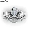 Bröllopsringar Vecalon Luxury Lovers Claddagh Ring 1CT 5A Zircon Cz White Gold Filled Engagement Band Set for Women Men292q