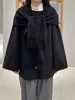 Weibliche Wolle Mode Dunkelblau Quasten Mäntel Mit Schal Chic Solide Einreiher Langarm Jacken 2023 Dame High Street oberbekleidung
