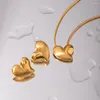 Necklace Earrings Set Semi-detached Stainless Steel 18K Gold Plated Love Heart Smooth Brushed & Low Key Luxury Women Wearing Jewelry