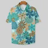 Men's Casual Shirts Ditsy Floral Loose Shirt Male Vacation Blue And Brown Hawaiian Design Short-Sleeved Trending Oversized Blouses