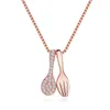 Hänge halsband kristallgaffel sked halsband för kvinnor som älskar att äta rosguld färg silverhängen kreativa