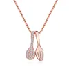 Pendentif Colliers Cristal Fourchette Cuillère Collier Pour Les Femmes Qui Aiment Manger Rose Or Couleur Argent Pendentifs Créatifs