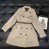 Designer Trench Coat Women Coats Double Breasted Mid Length Printed Leather Belt Brun