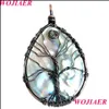 Colares Pingente Wojiaer Natural Abalone Shell Pingente para Mulheres Árvore da Vida Fio Enrole Beads Cores Misturadas DIY Handmade Colar Dhu7y