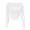 Kvinnors T -skjortor 2023 Square Neck Women Lång ärm Crop Top White Summer Autumn Basic Casual Vintage 90s Y2K Sexiga kläder