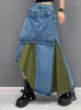 Röcke CHICEVER Patchwork Denim Für Frauen Hohe Taille Gespleißt Taste Lose Hit Farbe Falten Asymmetrische Sommer Midi Rock Weibliche