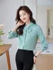 Blouses Femmes Chemises vertes Femmes 2023 Automne Collection de mode Vêtements Vintage Manches longues Élégant Bureau Dames Tops Vêtements de travail