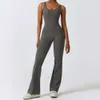 Lu Align Lu Yoga Jumpsuit Dames Vrouw U-rug uitgeholde uitsparing Mouwloos samenperst Butt Lift Dansende bodysuit Gewatteerde lange lengte uitlopende jumpsuit