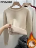 Femmes tricots t-shirts Oneck Plus velours épaissir pulls hiver mince chaud à manches longues tricoté hauts décontracté en peluche polaire doublé doux pull 231019