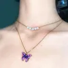 Collares colgantes Collar de mariposa para mujeres Niñas Coreano Doble capa Perla Cadena de clavícula Declaración Joyería Cadenas de cuello Regalo Dropship