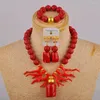 Halsband örhängen set nigerianska bröllop afrikanska pärlor vita och orange korallsmycken