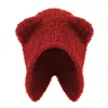 Bérets polyvalent ours oreille chapeau élégant tricot pour les femmes chaud confortable mignon hiver protection coton tête enveloppement