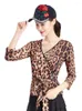 Stage Wear Leopard Bandage Ballroom Women 2023 Modern Dance Tops Figure Skating Classical Elegant Standard Middle Sleeve Latin Jazz