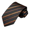 Bow Ties 2023 Hi-Tie Designer Black Orange Striped Tie for Men Fashion 브랜드 웨딩 파티 Necktie Handky Cufflinks Gift Wholesale