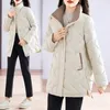 Trench da donna 2023 di media lunghezza invernale con colletto in piedi giacca da donna Parka in piumino di cotone femminile casual spesso caldo antivento