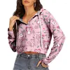 Hoodies femininos 2023 moda feminina cintura alta recortada com capuz cordão camisola na moda tie-dye com decote em v manga comprida curto topo