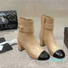 2023-Designer Luxury ankle boots classic lady booties mocassins woman fashion boots chunky heel genuine leather shoes calfskin high cut sneakers color