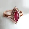 Anel solitário vintage requintado losango 2 em 1 zircão vermelho rosa cor de ouro anéis para mulheres marquise aniversário nupcial conjunto de joias de casamento fino 231019