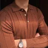Jesienne swobodne męskie sweter w paski koszuli polo Men Tribe Homme 2022 Lapel Polo T-shirt męski Jacquard