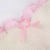 Skirts Sexy Pink Lace Patchwork Knitted Mini Skirt 2023 Autumn Winter Fashion Elegant Lace-Up Bow Tie Bottom Y2K