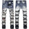 Designer Mens Jeans Moda Rasgado Bordado Pentagrama Patchwork para Homens Tendência Marca Motocicleta Calça Skinny