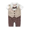 Rompers Gentleman baby style short sleeve wedding and party baby boys clothes cut romper clothes 231020