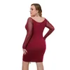 Sukienki w rozmiarze plus długim rękawem Ruched Bodycon sukienka Women V Bandage Bandag