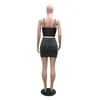 スカート2ピースセットセクシーなラインストーン女性豪華なクロップドキャミソールとヒップスカートマッチングフォールパーティーナイトクラブイブニング衣装
