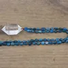 Pendant Necklaces Natural Crystal Double Point Pendants Yoga Necklace Blue Apatite Nugget Chip Beads Knotted Handmade Women Mala Jewelry