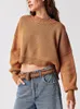 Женские свитера в уличном стиле, укороченный свитер большого размера, женский топ Y2K, зимний однотонный повседневный вязаный пуловер с заниженными плечами и длинными рукавами