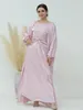 Vêtements ethniques Femmes musulmanes Dubaï Satin Abaya Robe longue Kimono Cardigan Underdress Costume Kaftan Robe Femme Soirée Maxi Robes Ensemble