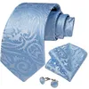 Bow Ties 2023 Light Blue Paisley Silk For Men Formal Business Wedding Necktie Handkerchief Cufflinks Accessories Gift Wholesale