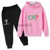 Set di abbigliamento Bambini Ragazzi Ragazze Felpa con cappuccio Calcio CR7 Stampa Bambino 3-12 anni Felpa Cappotto esterno nero Primavera Autunno Tuta sportiva J231020