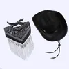 Chapeau de cowboy occidental couronne rose chapeau de cowboy plume écharpe noire et blanche Dick