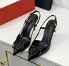 Women Sandals High Heels Shoes Designer Brand Metal V Buckle 4cm 6cm 8cm 10cm Thin Heel Pointed Toe Black Nude Red Wedding Shoes with Dust Bag Size 35-44