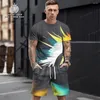 Tracki męskie 2023 Casual krótkie t-shirt z krótkim rękawem moda moda 3D Stripe Printed Street Clothing 2-częściowy garnitur letni dres