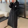 Płaszcze damskie okopy 2023 Czarna wiatrówka Kobiet Kobiet długi płaszcz Sprężyna jesienna podwójna odzież zewnętrzna kołnierz Zamknij Kobieta