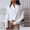 Blouses Pour Femmes Chemises Chemisier Blanc Élégant Chemise Femme À Manches Longues Bouton Mode Femme Tops Et Solide Printemps Drop Livraison App Dhfub