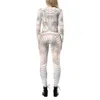スケルトンロボット3D印刷ボディスーツジッパーバックハロウィーンコスチューム女性のためのフルボディフォールジャンプスーツ