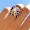 Ensemble de bagues style Boho, pierre bleue, bague Vintage remplie d'argent 925, pour femmes et hommes, bandes de mariage, accessoires de fête, 328y